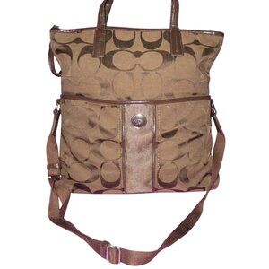 Coach 2013 Signature C Brown Canvas & Leather Trim Fold over Tote and Crossbody